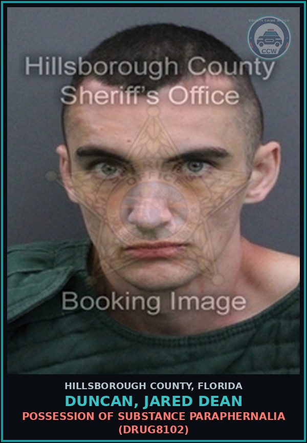 Booking mugshot of DUNCAN, JARED DEAN in Hillsborough County