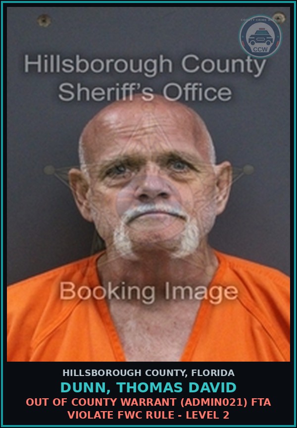 Booking mugshot of DUNN, THOMAS DAVID in Hillsborough County