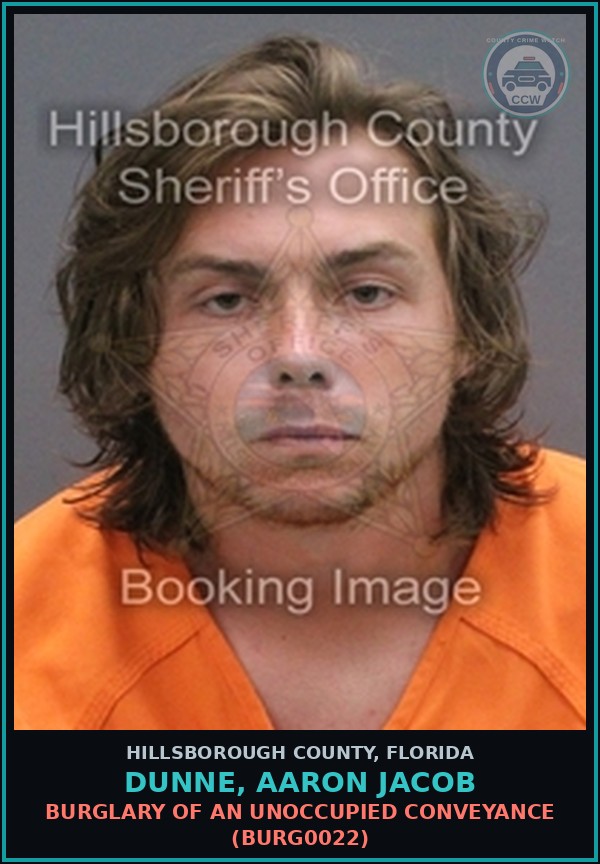 Booking mugshot of DUNNE, AARON JACOB in Hillsborough County