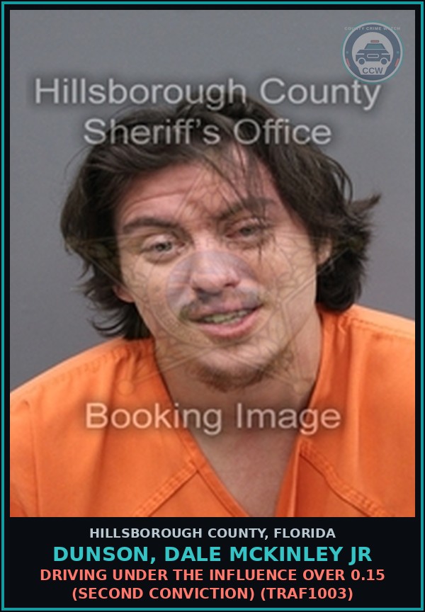 Booking mugshot of DUNSON, DALE MCKINLEY JR in Hillsborough County