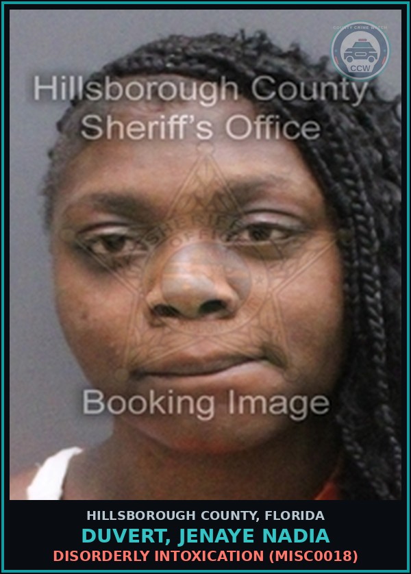 Booking mugshot of DUVERT, JENAYE NADIA in Hillsborough County