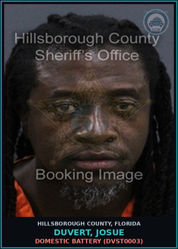 Booking mugshot of DUVERT, JOSUE in Hillsborough County