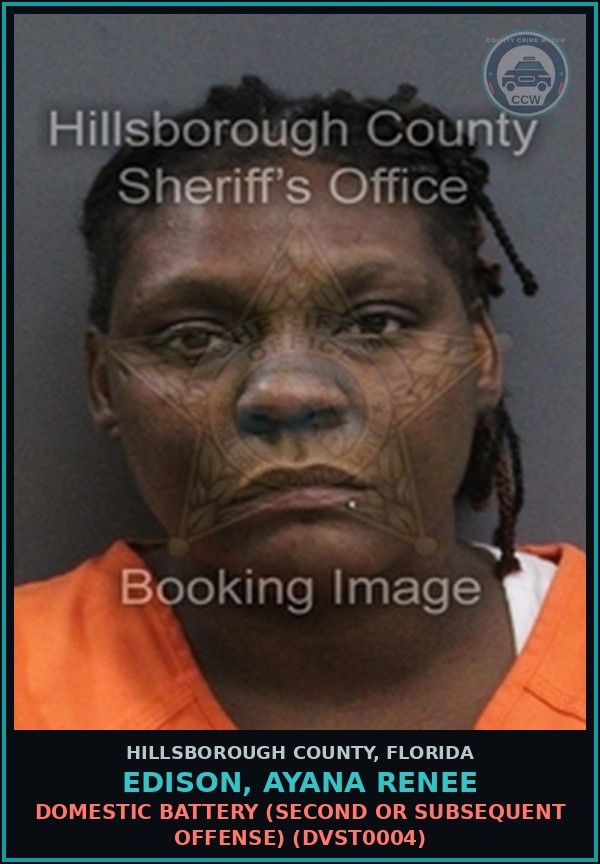 Booking mugshot of EDISON, AYANA RENEE in Hillsborough County