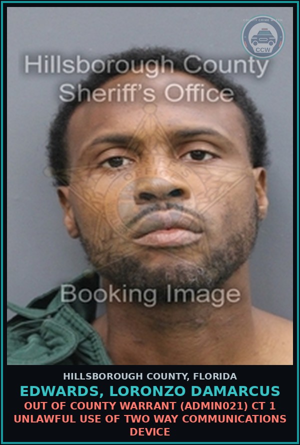 Booking mugshot of EDWARDS, LORONZO DAMARCUS in Hillsborough County