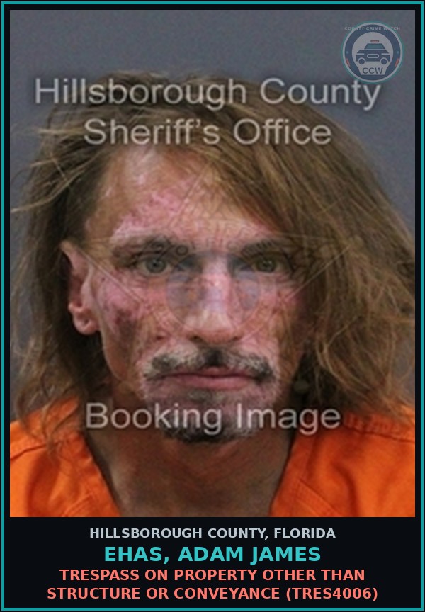 Booking mugshot of EHAS, ADAM JAMES in Hillsborough County
