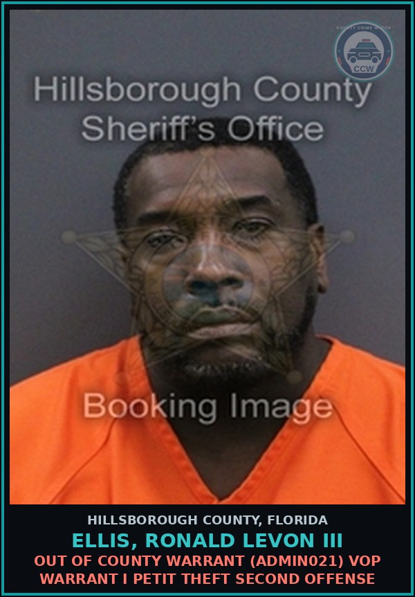 Booking mugshot of ELLIS, RONALD LEVON III in Hillsborough County