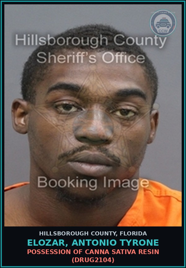Booking mugshot of ELOZAR, ANTONIO TYRONE in Hillsborough County