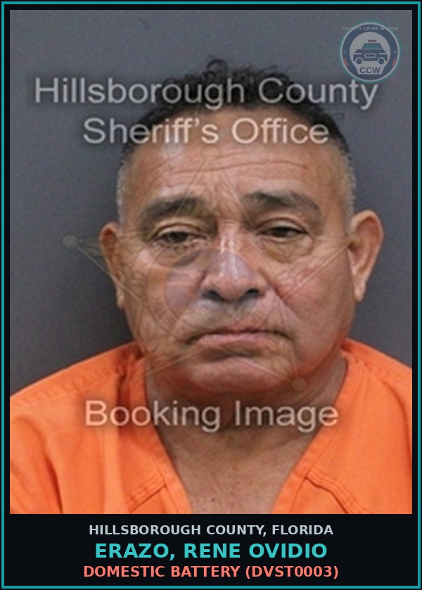 Booking mugshot of ERAZO, RENE OVIDIO in Hillsborough County