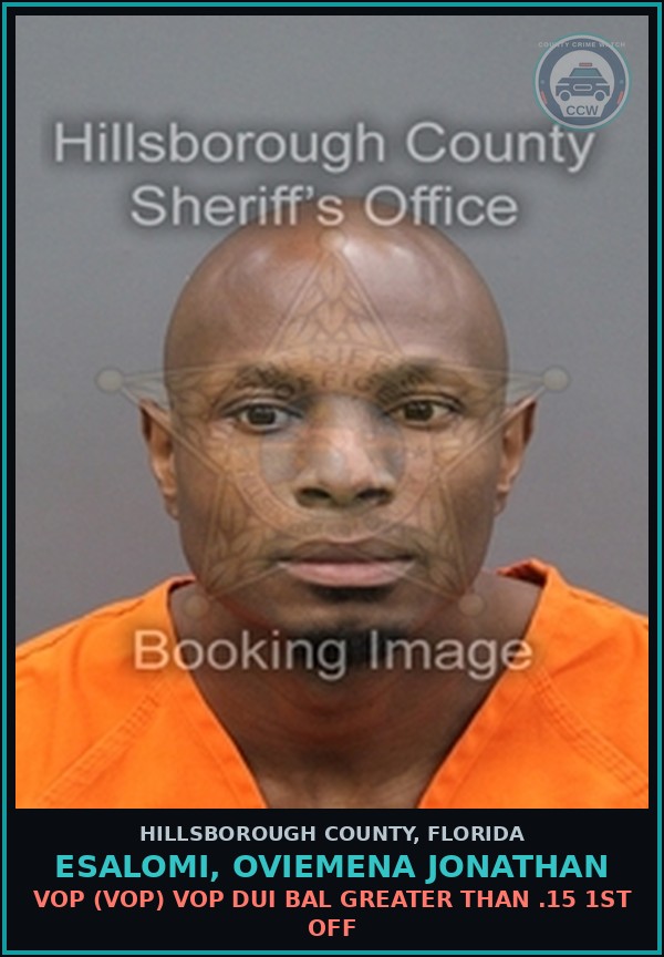 Booking mugshot of ESALOMI, OVIEMENA JONATHAN in Hillsborough County