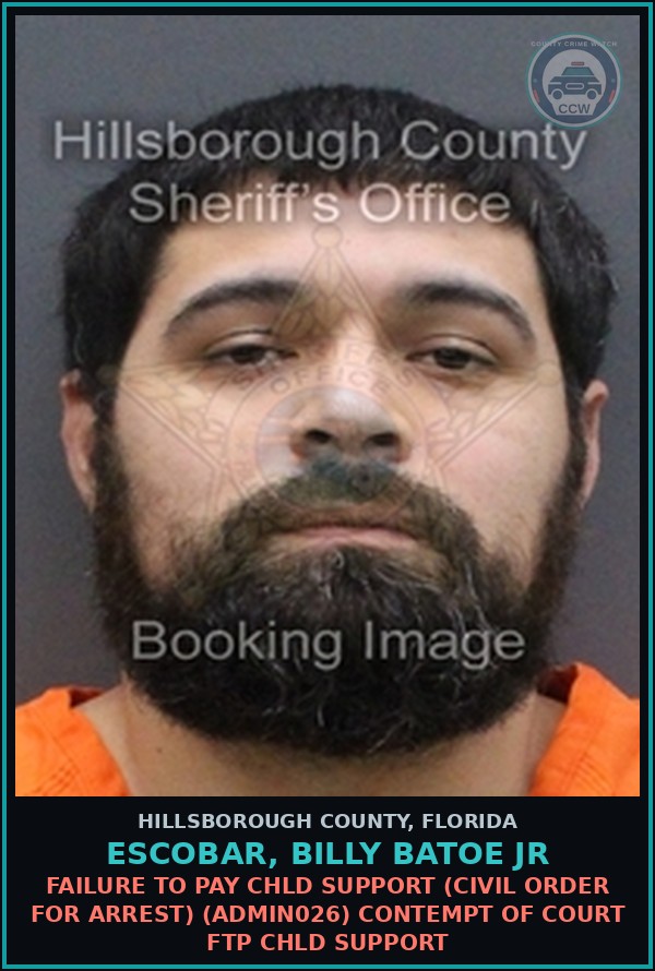 Booking mugshot of ESCOBAR, BILLY BATOE JR in Hillsborough County