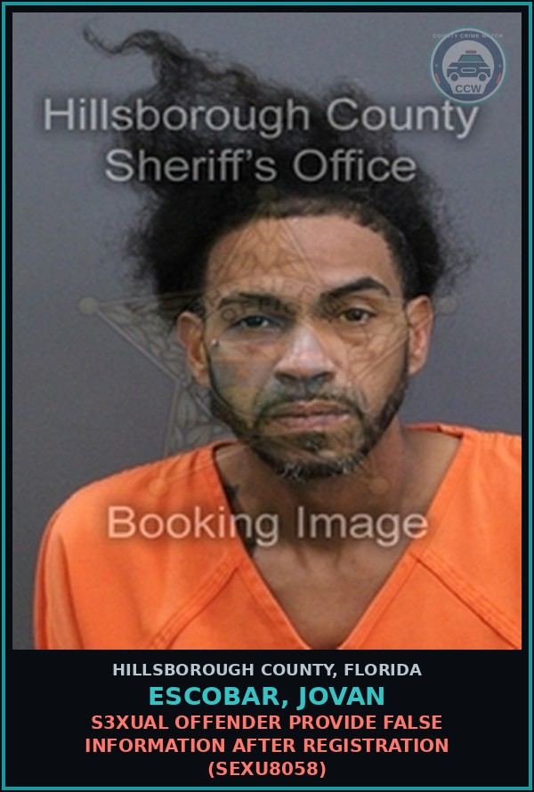 Booking mugshot of ESCOBAR, JOVAN in Hillsborough County