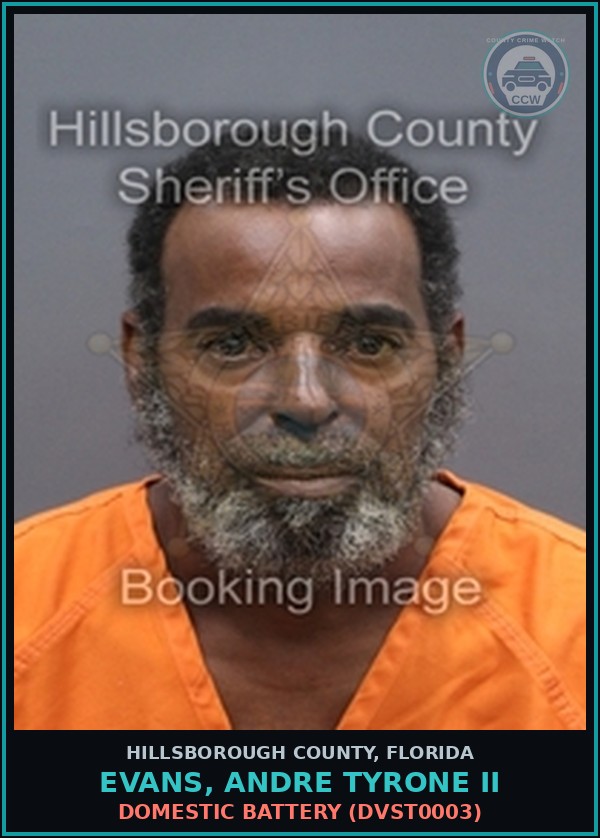 Booking mugshot of EVANS, ANDRE TYRONE II in Hillsborough County