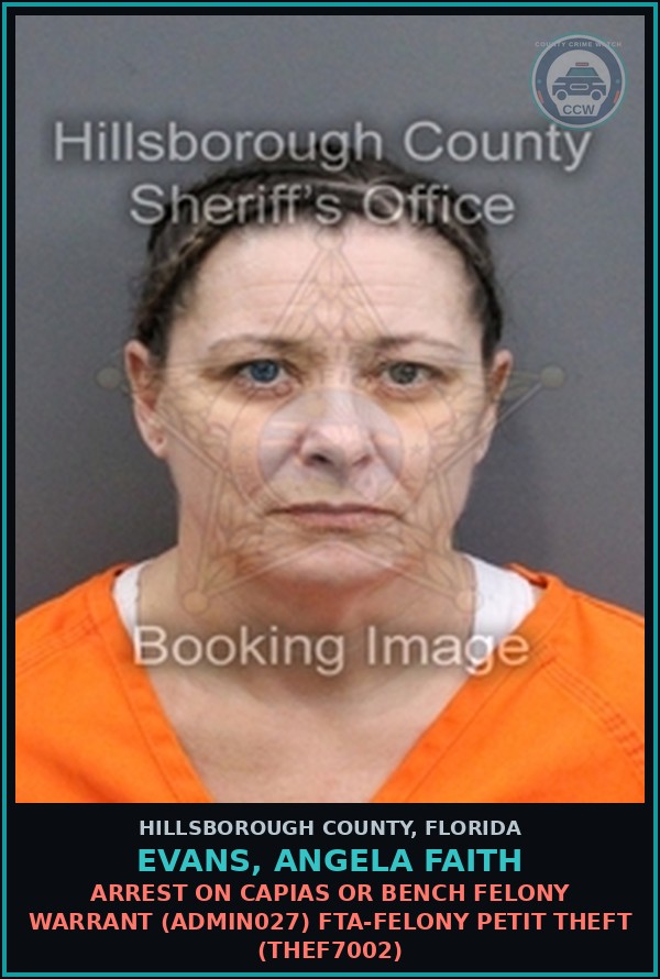 Booking mugshot of EVANS, ANGELA FAITH in Hillsborough County