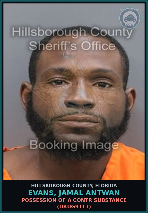 Booking mugshot of EVANS, JAMAL ANTWAN in Hillsborough County