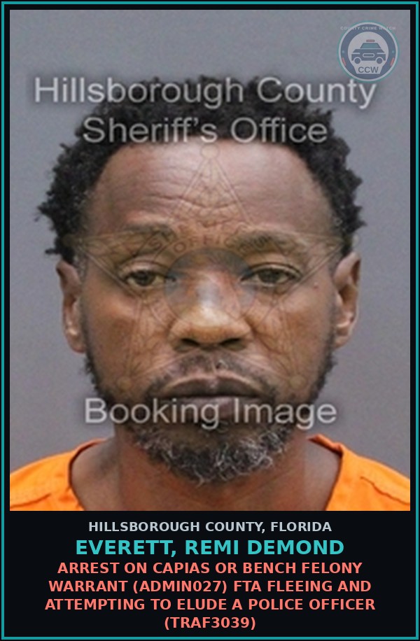 Booking mugshot of EVERETT, REMI DEMOND in Hillsborough County
