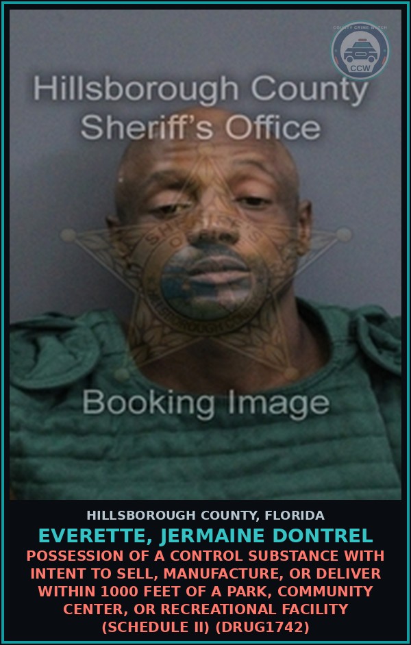 Booking mugshot of EVERETTE, JERMAINE DONTREL in Hillsborough County