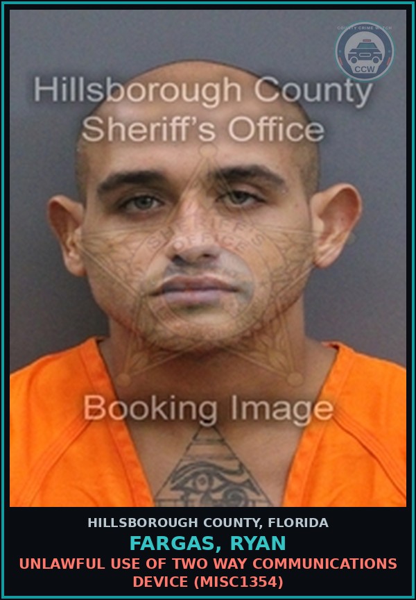 Booking mugshot of FARGAS, RYAN in Hillsborough County