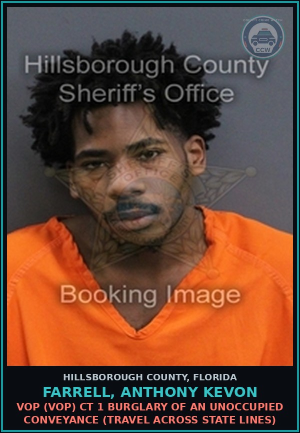 Booking mugshot of FARRELL, ANTHONY KEVON in Hillsborough County