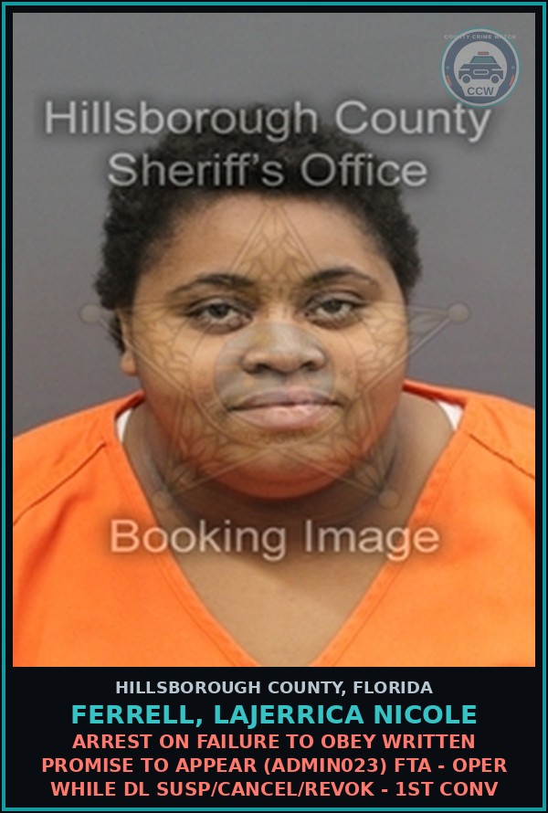 Booking mugshot of FERRELL, LAJERRICA NICOLE in Hillsborough County