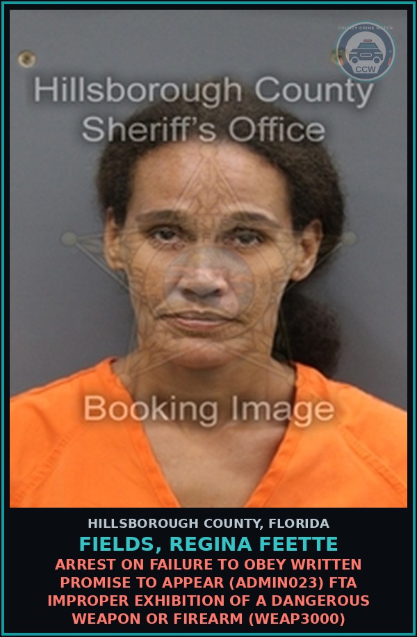 Booking mugshot of FIELDS, REGINA FEETTE in Hillsborough County