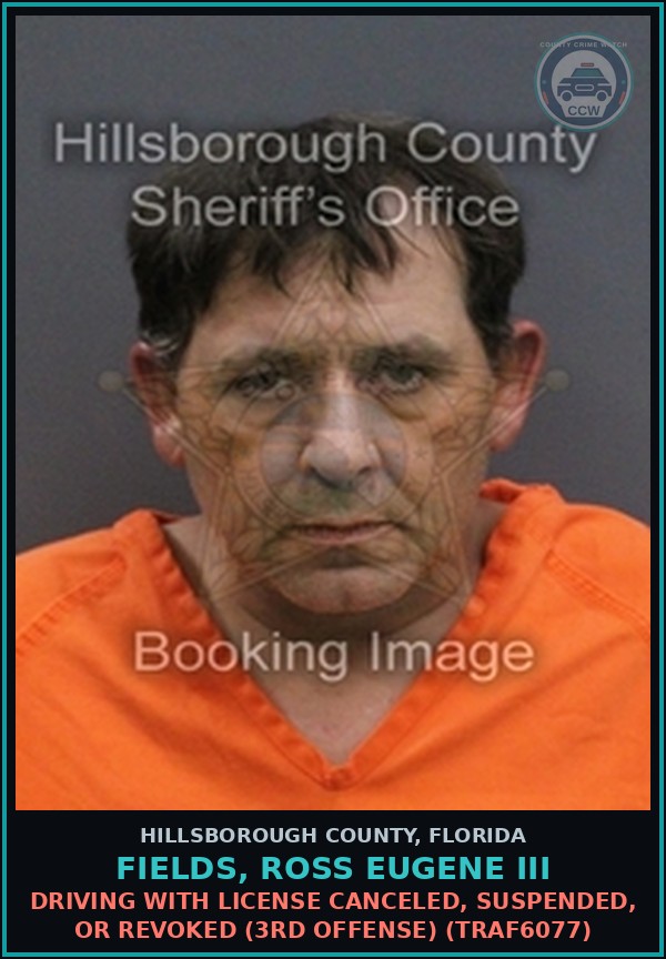 Booking mugshot of FIELDS, ROSS EUGENE III in Hillsborough County