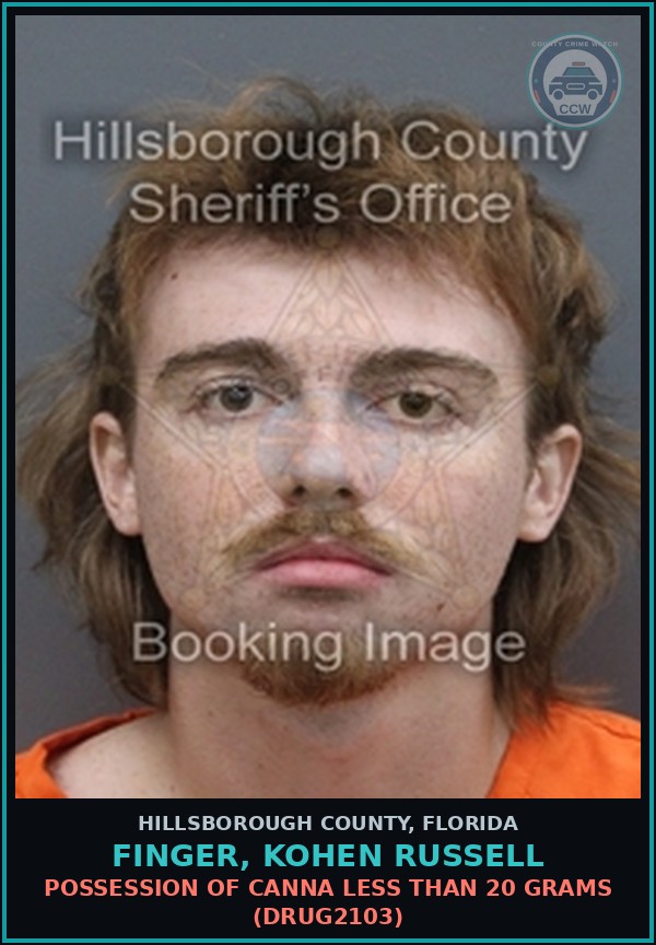 Booking mugshot of FINGER, KOHEN RUSSELL in Hillsborough County