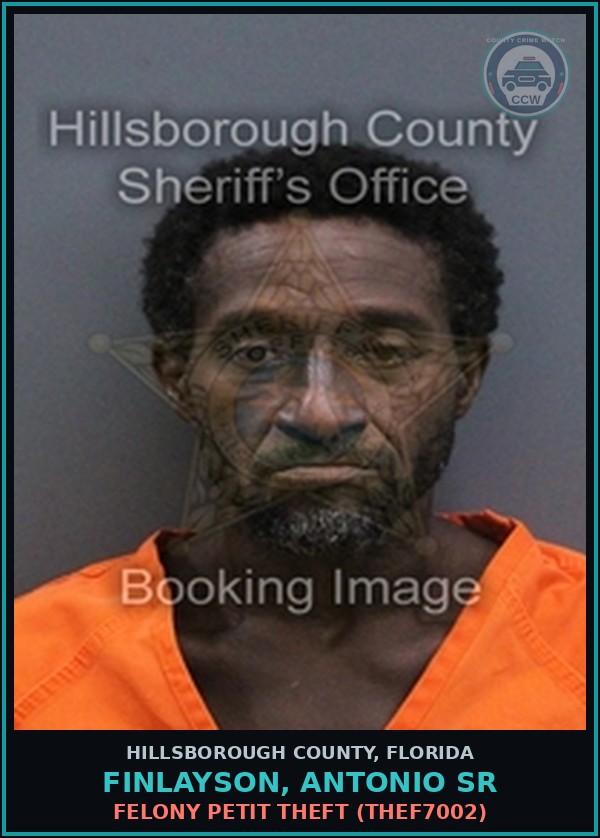 Booking mugshot of FINLAYSON, ANTONIO SR in Hillsborough County