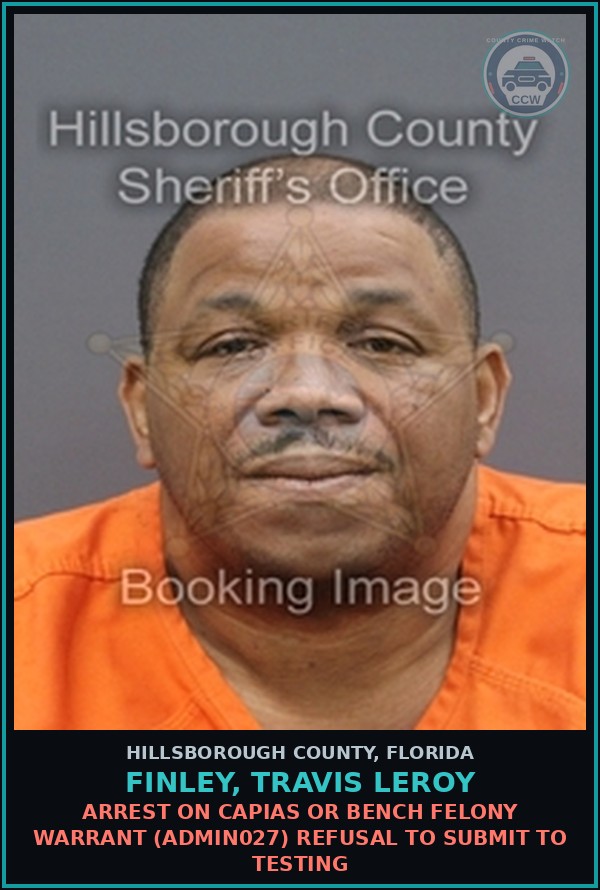 Booking mugshot of FINLEY, TRAVIS LEROY in Hillsborough County