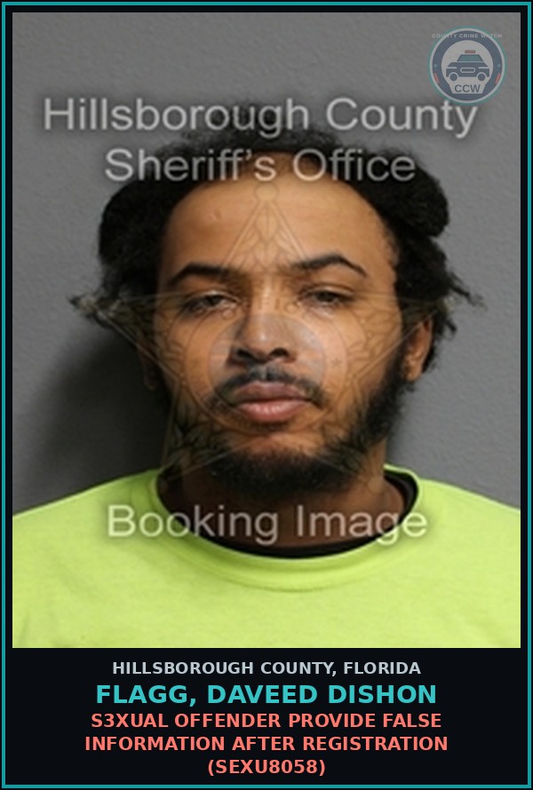 Booking mugshot of FLAGG, DAVEED DISHON in Hillsborough County