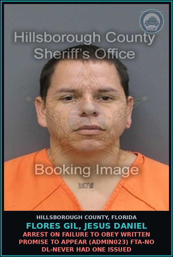 Booking mugshot of FLORES GIL, JESUS DANIEL in Hillsborough County