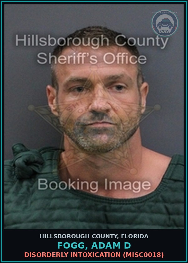 Booking mugshot of FOGG, ADAM D in Hillsborough County