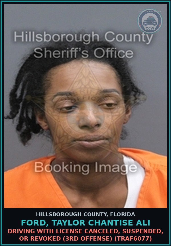 Booking mugshot of FORD, TAYLOR CHANTISE ALI in Hillsborough County