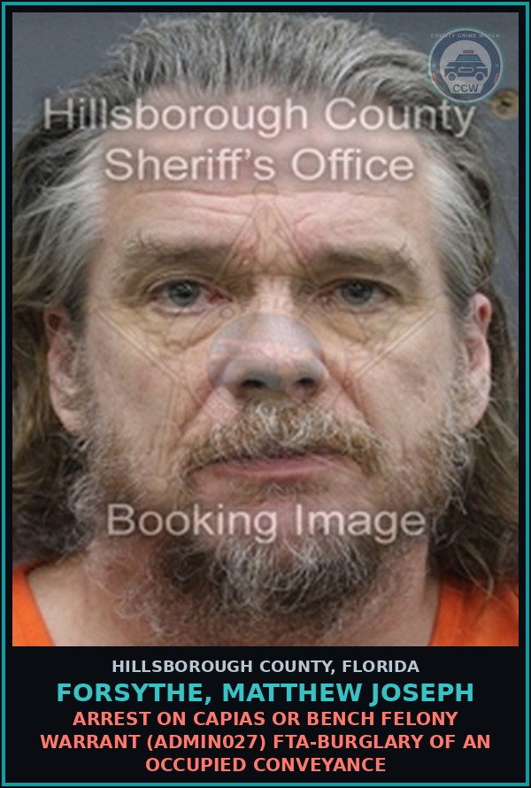 Booking mugshot of FORSYTHE, MATTHEW JOSEPH in Hillsborough County