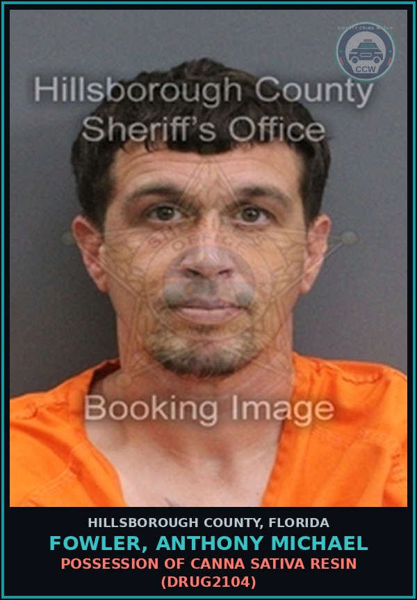 Booking mugshot of FOWLER, ANTHONY MICHAEL in Hillsborough County