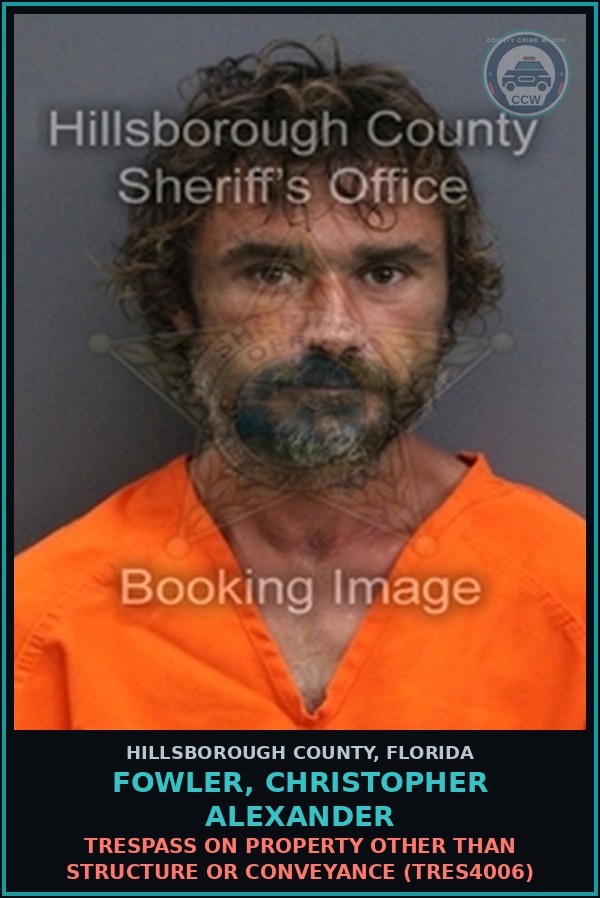 Booking mugshot of FOWLER, CHRISTOPHER ALEXANDER in Hillsborough County