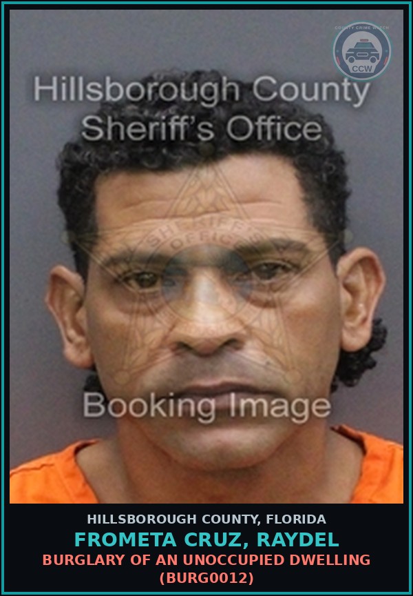 Booking mugshot of FROMETA CRUZ, RAYDEL in Hillsborough County
