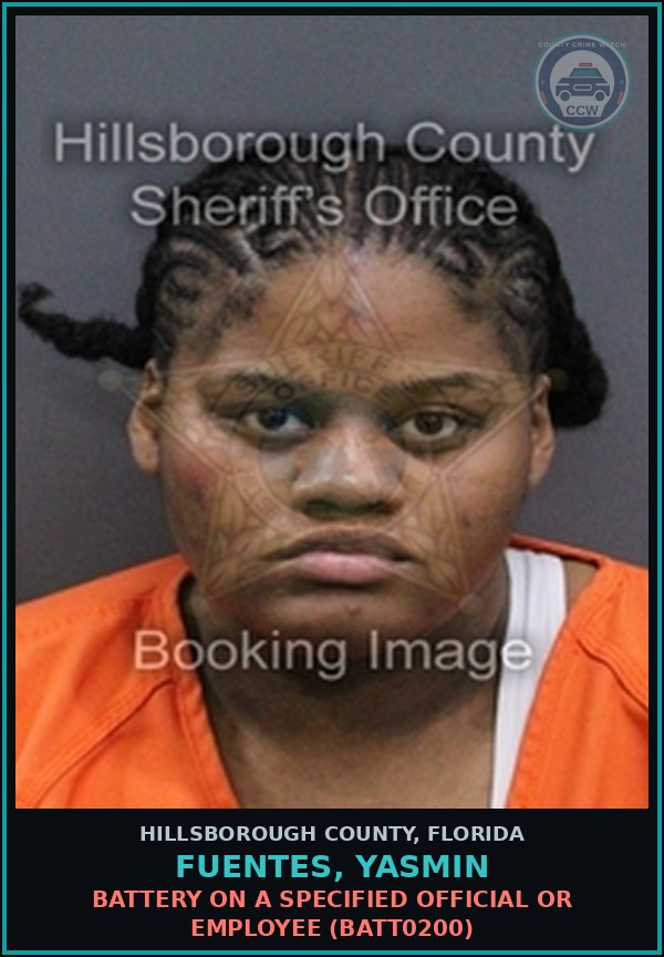 Booking mugshot of FUENTES, YASMIN in Hillsborough County