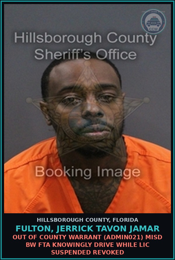 Booking mugshot of FULTON, JERRICK TAVON JAMAR in Hillsborough County