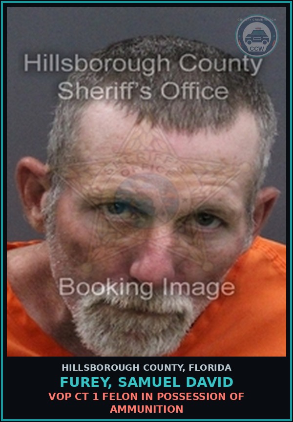 Booking mugshot of FUREY, SAMUEL DAVID in Hillsborough County
