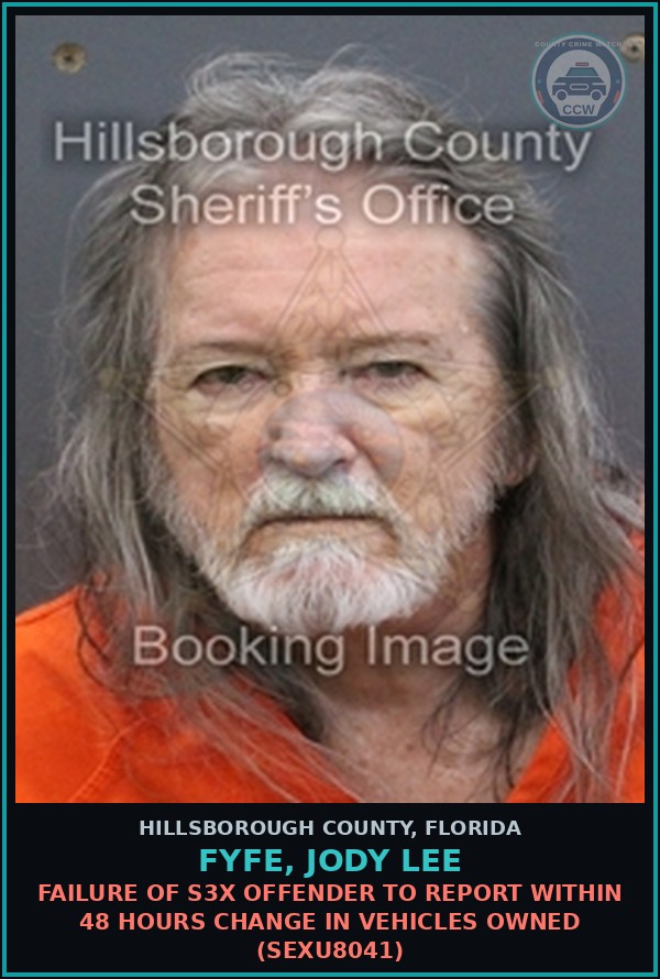 Booking mugshot of FYFE, JODY LEE in Hillsborough County