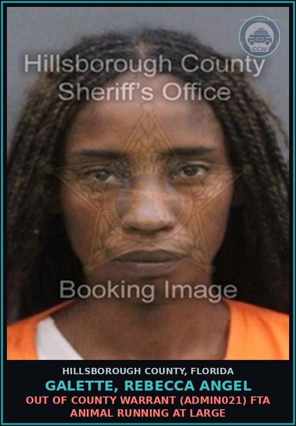 Booking mugshot of GALETTE, REBECCA ANGEL in Hillsborough County