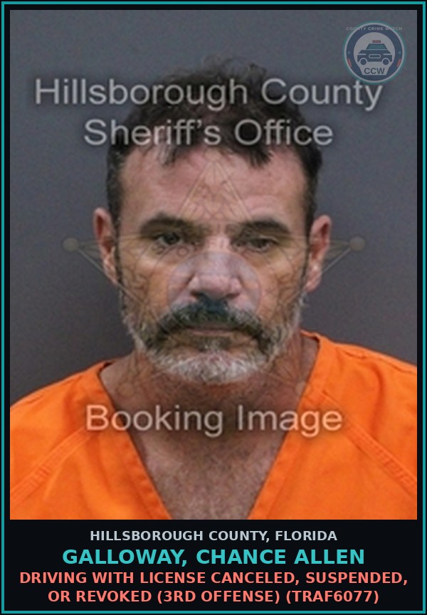 Booking mugshot of GALLOWAY, CHANCE ALLEN in Hillsborough County