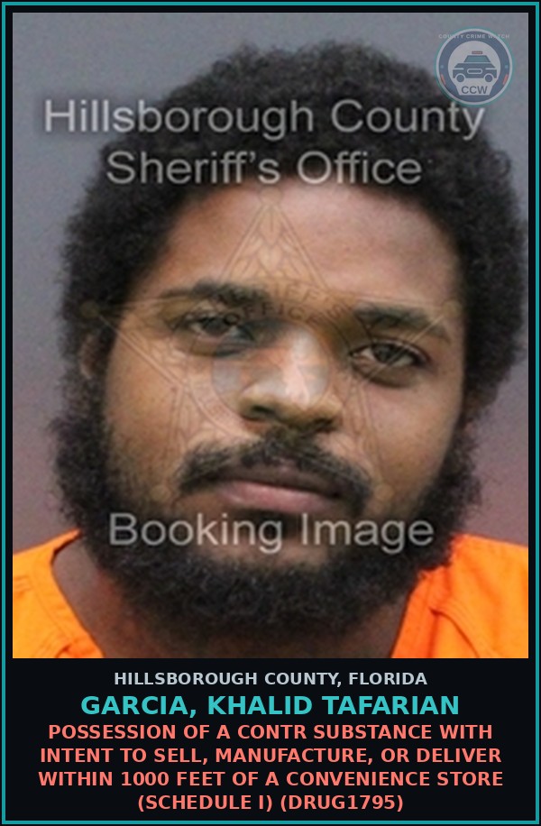 Booking mugshot of GARCIA, KHALID TAFARIAN in Hillsborough County