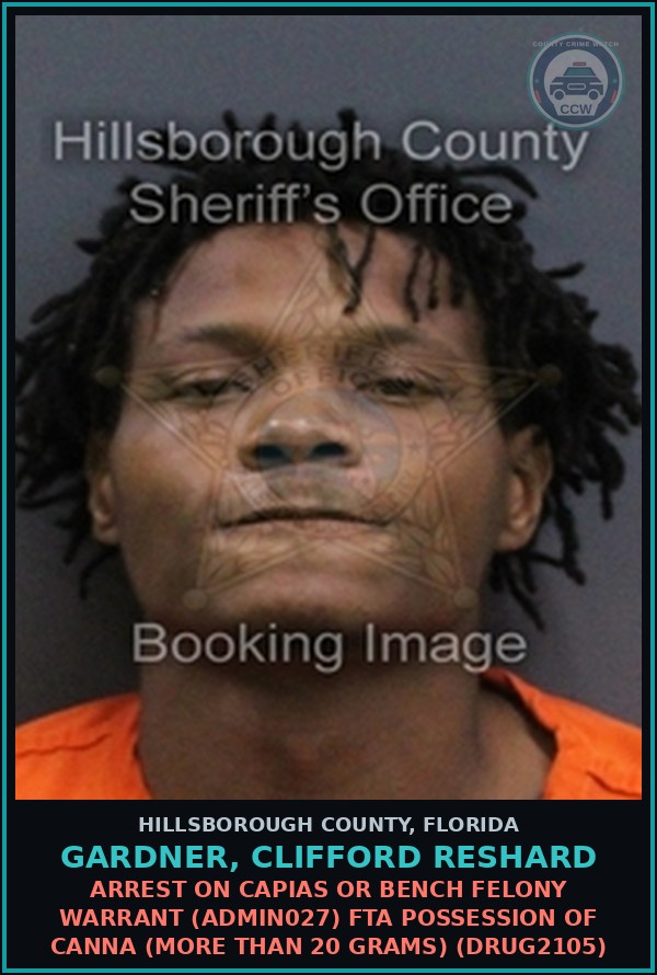 Booking mugshot of GARDNER, CLIFFORD RESHARD in Hillsborough County