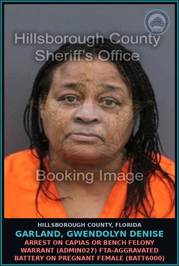 Booking mugshot of GARLAND, GWENDOLYN DENISE in Hillsborough County