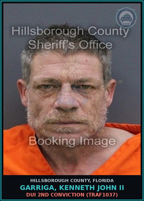 Booking mugshot of GARRIGA, KENNETH JOHN II in Hillsborough County