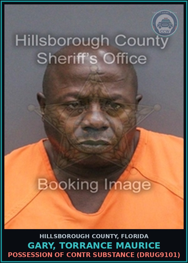 Booking mugshot of GARY, TORRANCE MAURICE in Hillsborough County