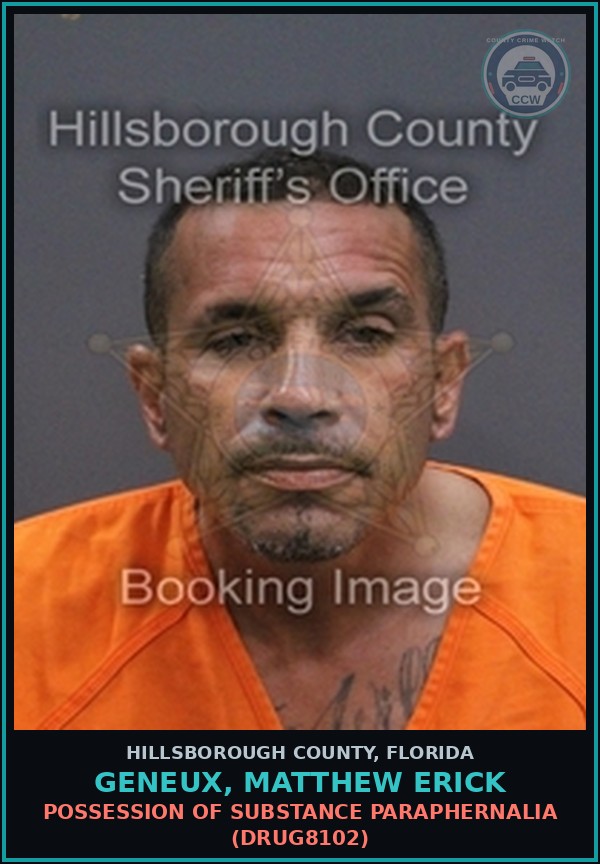 Booking mugshot of GENEUX, MATTHEW ERICK in Hillsborough County