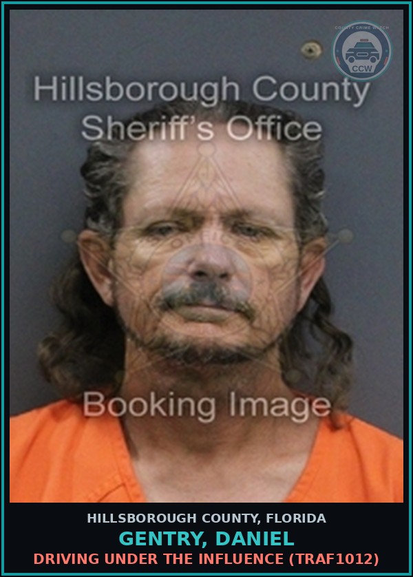 Booking mugshot of GENTRY, DANIEL in Hillsborough County