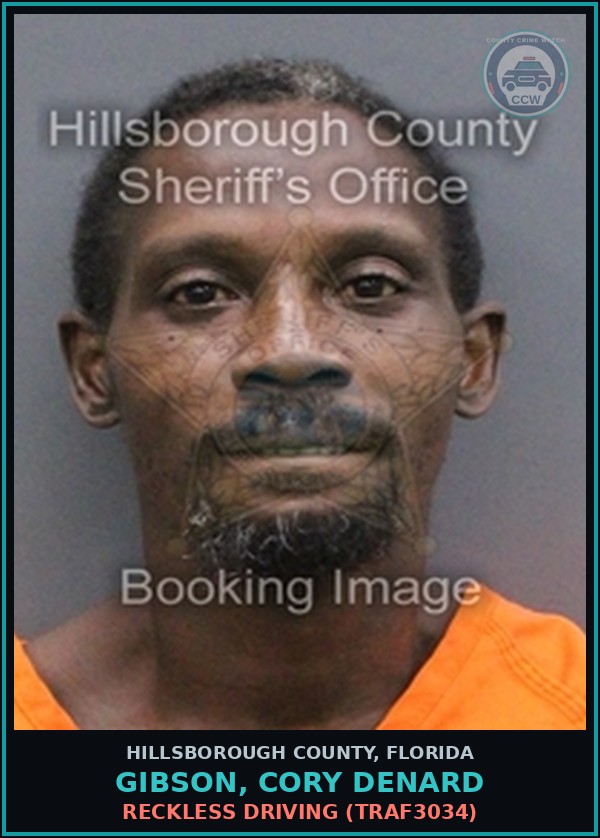 Booking mugshot of GIBSON, CORY DENARD in Hillsborough County